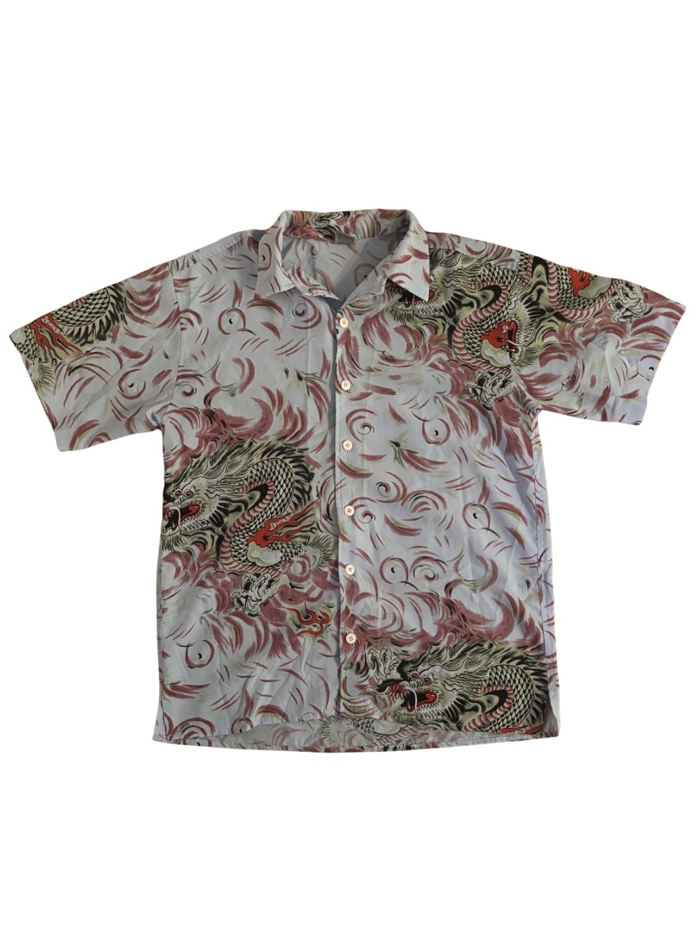 Claudio Nucci Y2K Short-Sleeve Dragon Print Button-Up Shirt - White & Red